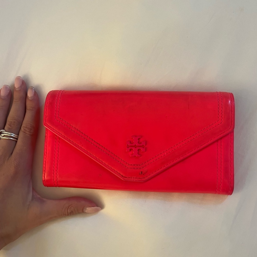 Neon Pink Tory Burch Clutch Wallet